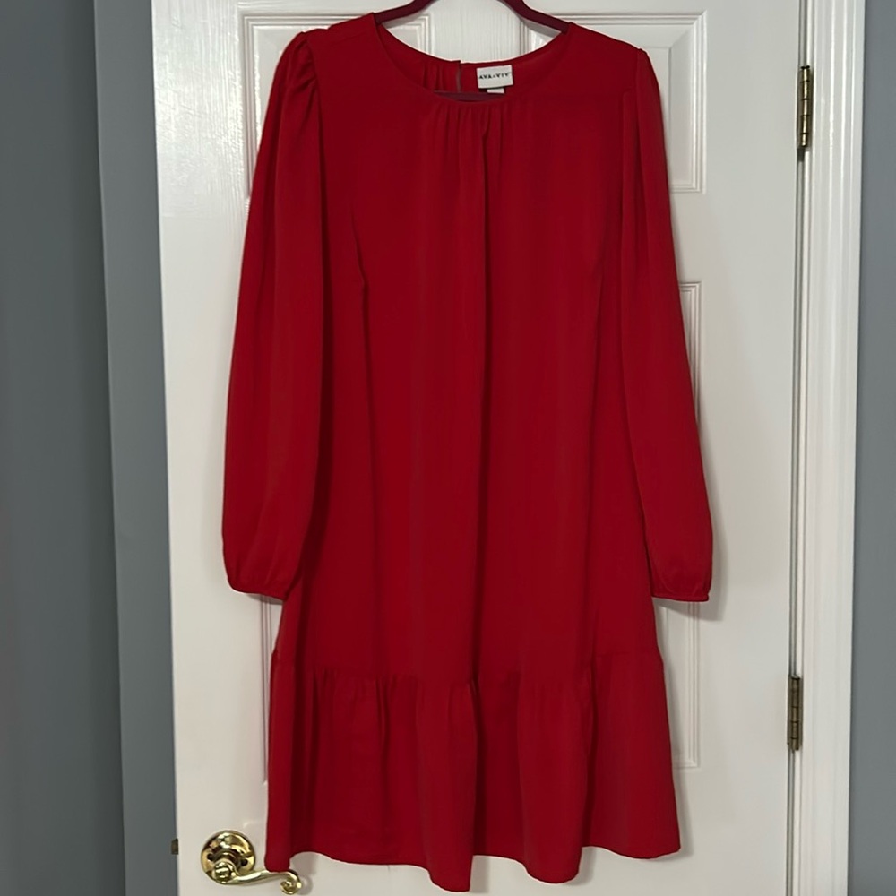 Ava Viv Target Red Plus Size Long Sleeve Lightweight Ruffle Dress XXL